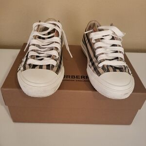 Burberry Beige and Black Check Sneakers